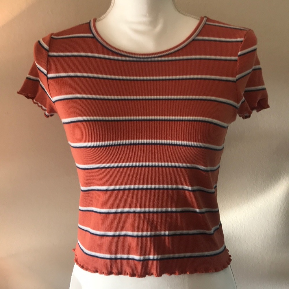 Striped Knit Crop Top Burnt Or  Sm American Eagle